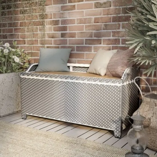 Maksville Outdoor Aluminum Storage Bench Gray - miBasics: Water-Resistant Patio Seating with Armless Design image {3}