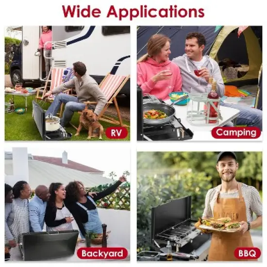 KTMBDW 3-Burner Propane Camping Stove 20000 BTUs, Portable Camp Stove with 3 Adjustable Burners and Push-Button Instant Ignition, Black image {10}