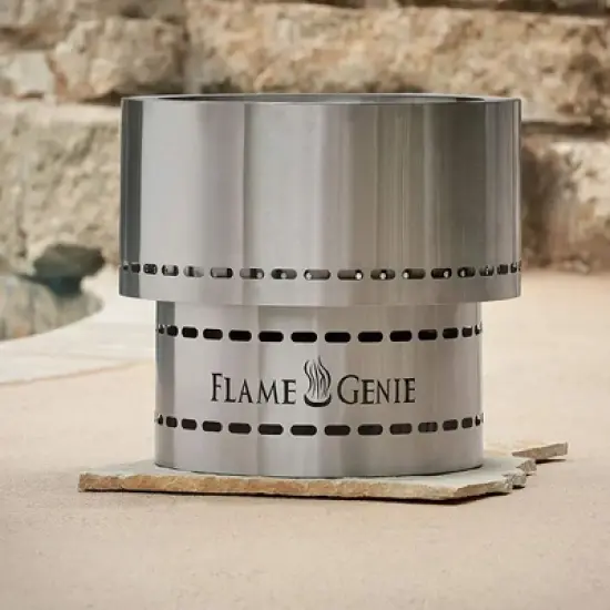 Flame Genie FG-19-SS Steel Wood Pellet 19 Inch Outdoor Fire Pit w/ Clean Burning Gravitational Afterburner System and Carry Bag, Stainless Steel image {4}