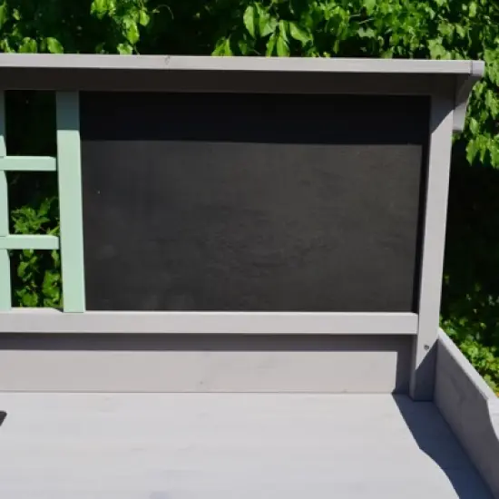 Outsunny Outdoor Wooden Potting Bench Table with Removable Sink, Garden Work Station with Chalkboard, Drawer, Open Shelf Storage, Light Gray image {7}