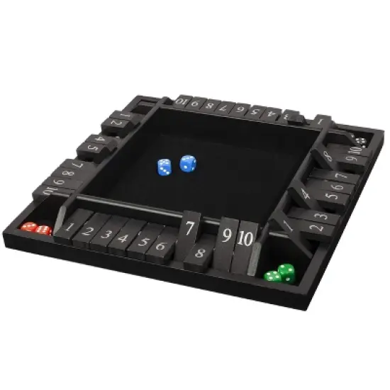 WE Games 4 Player Shut The Box Dice Board Game with Lid - Black Stained Wood - Large Coffee Table Size - 14 Inches, for Family and Adult Game Night image {1}