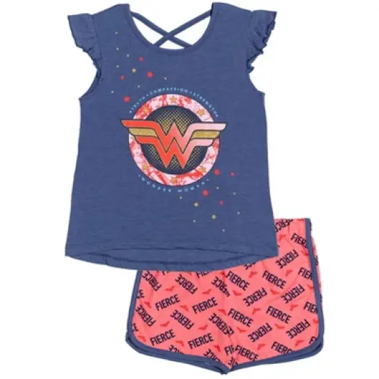 DC Comics Justice League Wonder Woman 3 Piece Outfit Set: T-Shirt Legging Shorts  image {4}