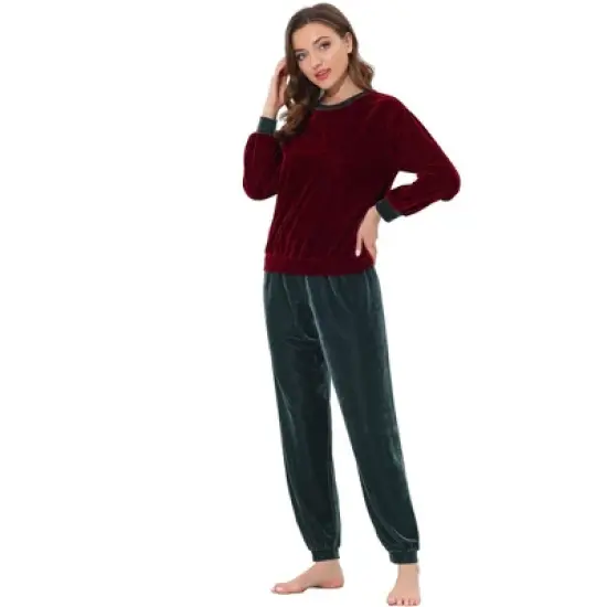 cheibear Womens Velvet Sleepwear Long Sleeve with Pants Lounge Winter Warm Pajama Set image {7}