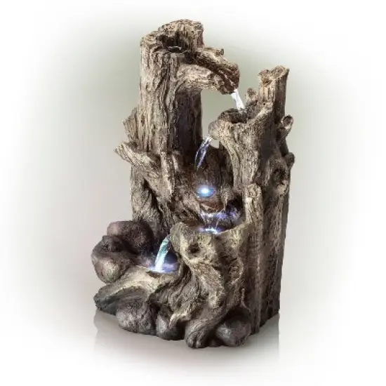 14" Resin 5-Tiered Rainforest Tree Trunk Tabletop Fountain Brown - Alpine Corporation image {2}