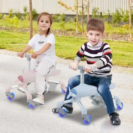 Costway 2-in-1 Kids Ride-on Push Car with LED Lighted Wheels Removable & Adjustable Handle Pink/Blue image {1}