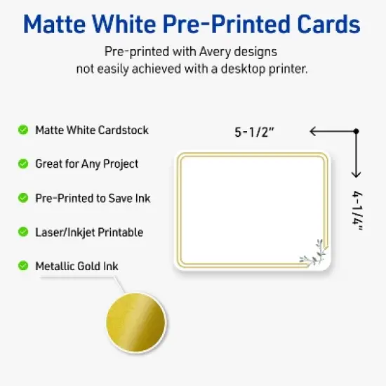 Avery 4.25" x 5.5" Cards, Gold Double Border with Florals, 20 ct image {1}