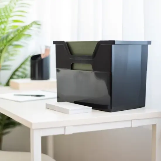 IRIS USA Portable Letter Size Desktop File Box with Open Lid, Side Handles, Hanging File Folders image {2}