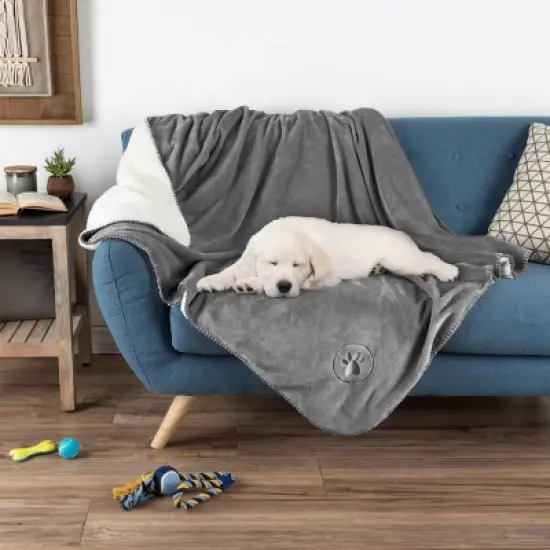 Waterproof Pet Blanket - 50x60-Inch Reversible Fleece Throw Protects Couches, Cars, and Beds from Spills, Stains, and Fur by PETMAKER (Gray) image {3}