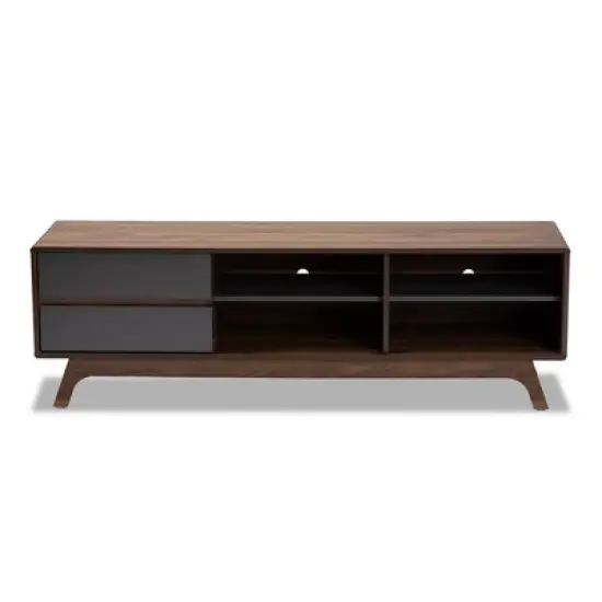 2 Drawer Koji Two-Toned Wood TV Stand for TVs up to 65" Gray/Walnut - Baxton Studio image {2}