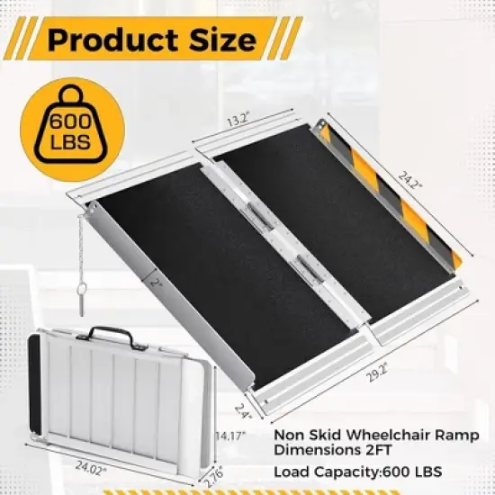 2-8Ft Non-Slip Folding Wheelchair Ramp, Portable Threshold Ramp for Home Use, Scooter Access for Car, Doorways, Curbs, and Stairs(Using height 2-24") image {4}