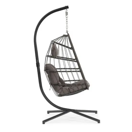 Swing Patio Egg Chair With UV Resistant Cushion,Wicker Hanging Egg Chair With Stand,Hammock Chair With Aluminum Frame  ? -Maison Boucle image {3}