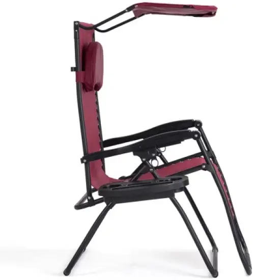 Tangkula Recling Zero Gravity Chair with Drink Tray & Sunshade, Wine image {4}