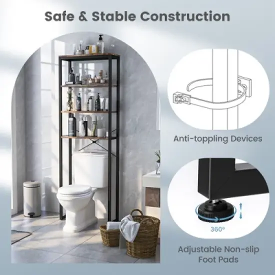 Costway 4-Tier Over the Toilet Storage Rack Freestanding Bathroom Organizer Rustic Brown image {5}