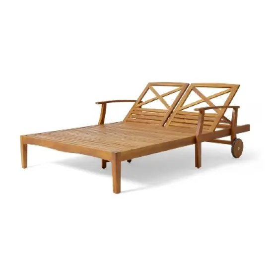 GDFStudio Abena Outdoor Acacia Wood Double Adjustable Chaise Lounge with Cushions image {5}