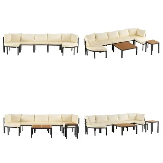 Outdoor Patio Sectional Sofa Set, Metal Outdoor Conversation Sofa Set with Coffee Table, Sofa with Iron Frame and Foam Cushions-Coolbibila image {4}