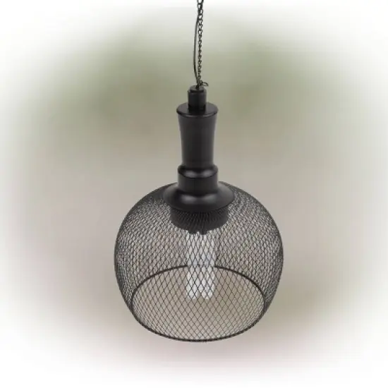 10" Solar Hanging Mesh Glass Lantern Black - Alpine Corporation image {4}