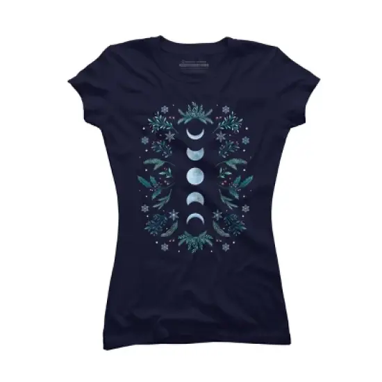 Junior's Design By Humans Moonlight Garden - Teal Snow By EpisodicDrawing T-Shirt image {3}