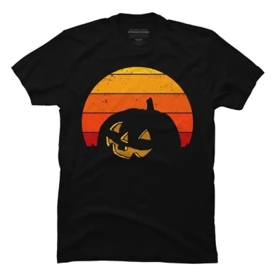 Men's Design By Humans Vintage Retro Sunset Halloween Pumpkin I By lemonpepper T-Shirt image {4}