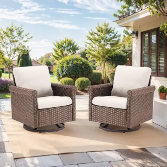 Buenhomino Patio Chairs Wicker Swivel Rocker Set of 2 - Heavy Duty Patio Furniture Set Wicker Outdoor Swivel Glider Chairs for Porch Balcony Deck image {10}