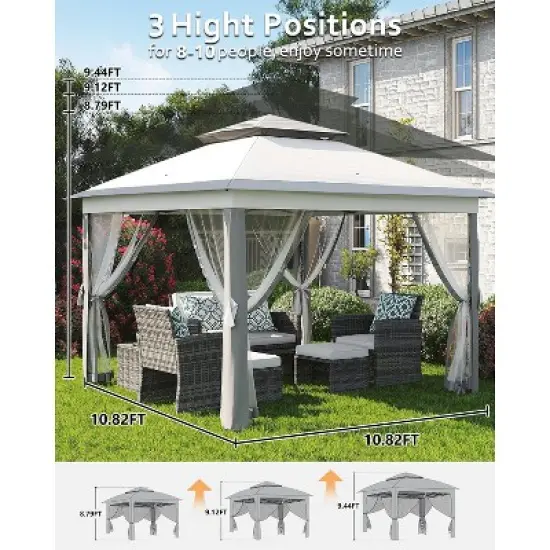 11x11ft Pop Up Gazebo Tent with Mosquito Netting, Outdoor Canopy Shelter Easy Setup, Water & UV Resistant image {4}