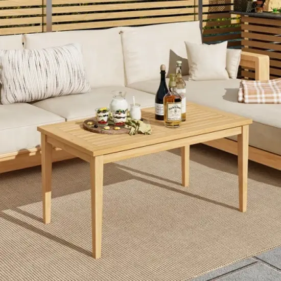Tangkula 35.5"x20" Outdoor Teak Wood Coffee Table w/ Slatted Tabletop Patio Furniture image {1}