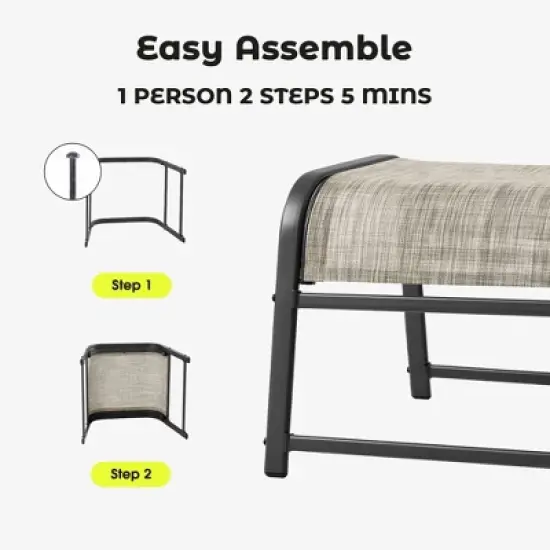 Hyleory 2-Pack Outdoor Teslin Fabric Footstools with Iron Frame - Waterproof Stackable Ottoman Set for Patio Garden and Poolside image {6}