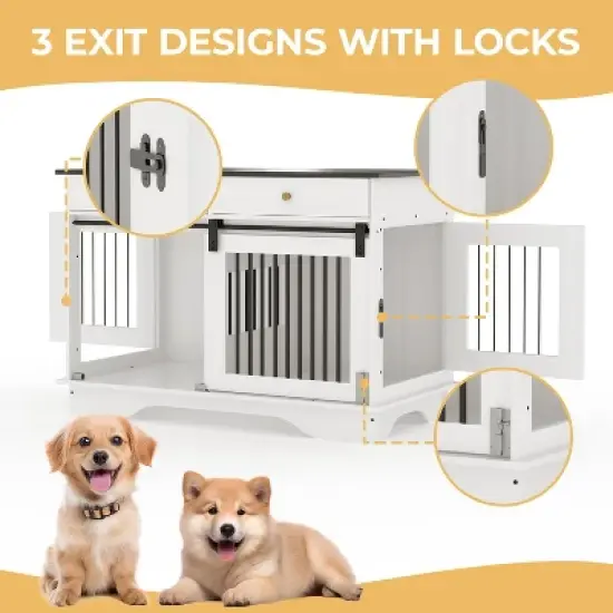 Dog Furniture Crate, 47" Large Dog Crate Furniture w/ 2 Storage Draws & Removable Divider for Large/Medium/Small Dogs image {1}