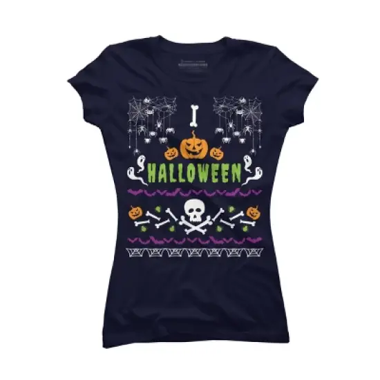 Junior's Design By Humans Halloween Lover Ugly Sweater By machmigo T-Shirt image {4}
