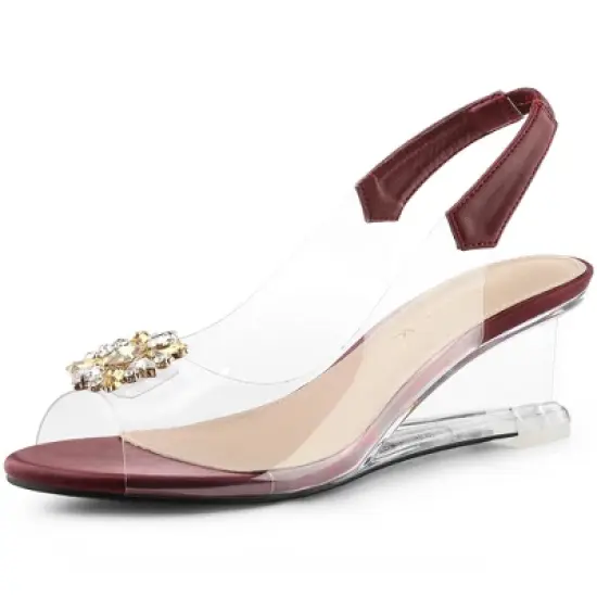 Allegra K Women's Clear Slingback Wedges Rhinestone Transparent Peep Toe Heels image {11}