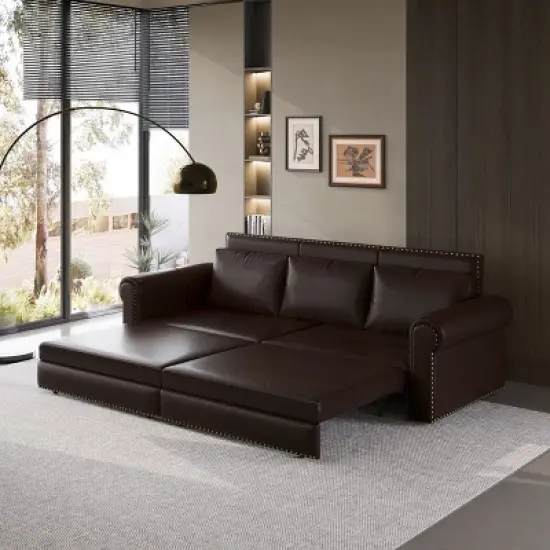 NicBex Modern Pull Out Sofa Bed Faux Leather Convertible Sleeper Sofa with Nailhead Trim and Rolled Arm for Living Room image {6}