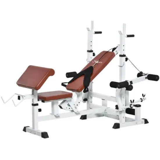 Soozier Multi-Exercise Full-Body Weight Rack with Bench Press, Leg Extension, Chest Fly Resistance Band & Preacher Curl image {6}