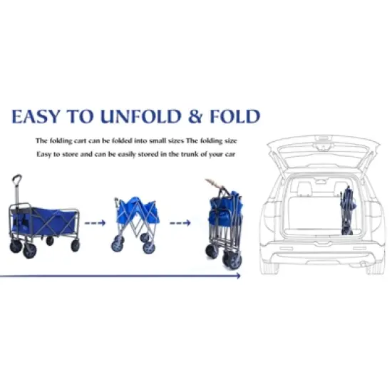 FATMOON Foldable Utility Wagon Cart with 4 All-Terrain Wheels & 150lbs Capacity | Portable Folding Wagon for Camping,Beach,Shopping,Picnics image {11}