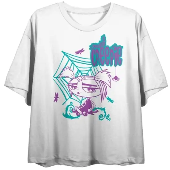 Growing Up Creepie Character Line Art Women's White Graphic Crop Tee image {2}