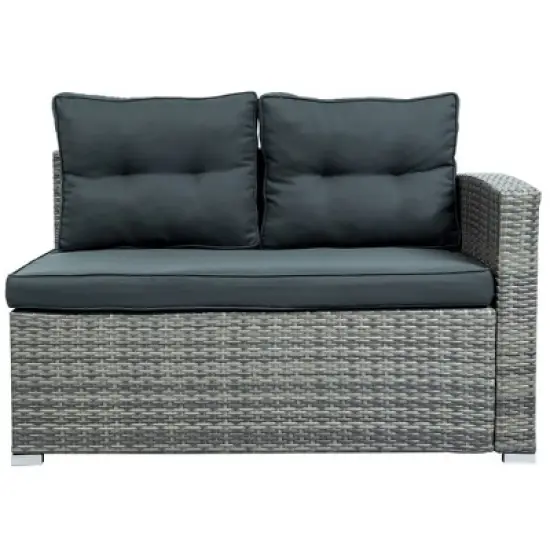 4pc Wicker Patio Set with Large Storage Box & Cushions - Gray - GODEER image {8}