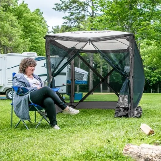 CLAM Quick-Set Traveler Portable Pop Up Outdoor Camping Gazebo Sided Canopy Shelter with Ground Stakes and Carrying Bag image {3}