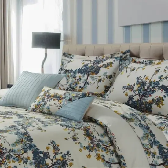 Casablanca 300tc Cotton Sateen Floral Printed Oversize Duvet Cover Set 5pc - Tribeca Living&reg; image {1}