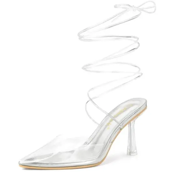 Allegra K Women's Clear Heels Lace Up Strappy Stiletto Heel Sandals image {7}