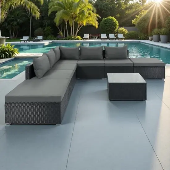 8-Pieces Outdoor Wicker Modular Sectional Sofa Set with Coffee Table, Free Combination image {17}