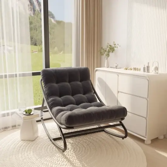 Whizmax Outdoor Rocking Chairs, Comfortable Lounging Chair with Removable Cushions, Sturdy Metal Frame, Padded Seat for Patio, Garden & Living Room image {2}