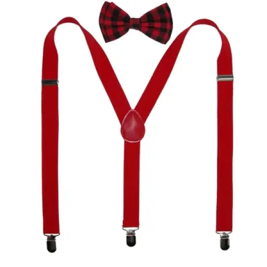 CTM Men's Buffalo Plaid Bow Tie with Solid Suspender Set image {4}