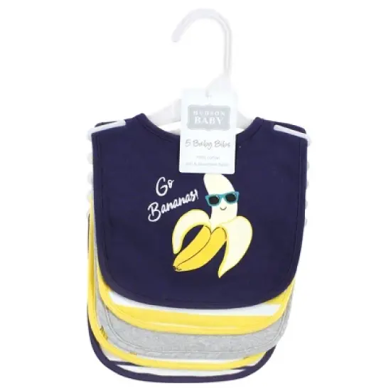 Hudson Baby Infant Boy Cotton Bibs, Bananas, One Size image {1}