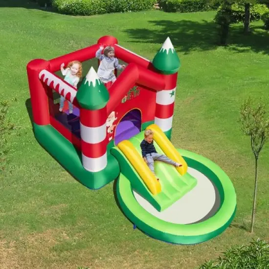 Costway Inflatable Bounce House Kids Christmas w/ Slide & Trampoline & Pool Without Blower image {2}