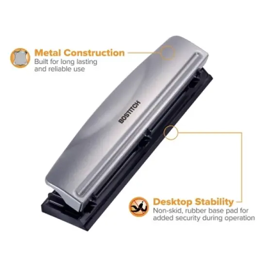 Bostitch 3-Hole Punch (Silver) - 12 Sheet Capacity, School, Office & Classroom Supplies image {6}