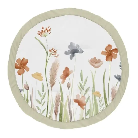 Sweet Jojo Designs Girl Baby Tummy Time Playmat Watercolor Floral Garden Green Blue and Orange image {4}