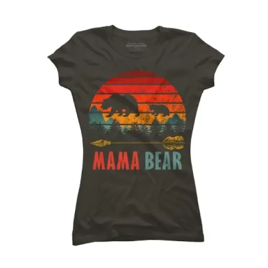 Junior's Design By Humans Mama Bear Retro Stripes By ZeusSE T-Shirt image {4}