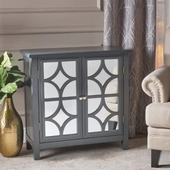 Melora Fir Wood Cabinet with Mirrored Doors Charcoal Gray - Christopher Knight Home image {2}