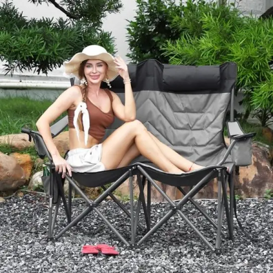 Oversized Double Camping Chairs, Heavy Duty Padded Loveseat Chair - 900Lbs Support image {7}