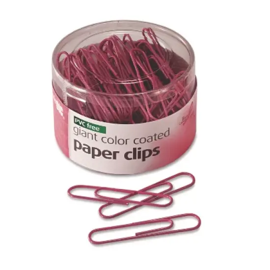 Officemate Paper Clips PVC-Free Plastic Coated Wire Jumbo Pink 80/Pack 08908 image {1}