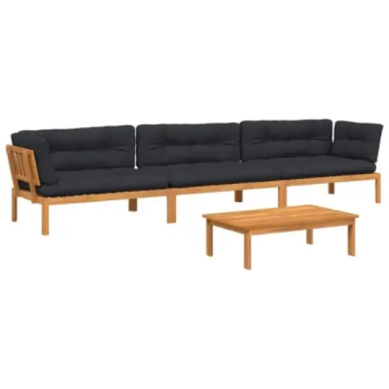 vidaXL Pallet Sofa Set Natural wood, Black cushions image {12}