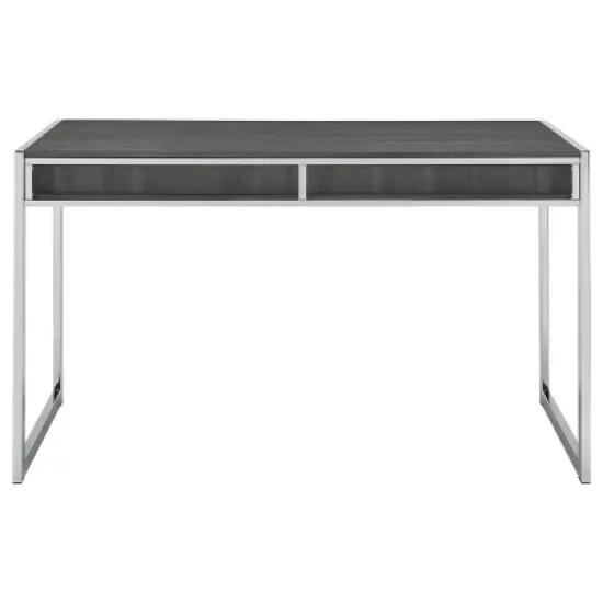 Wallice 2 Drawer Writing Desk with Chrome Base Weathered Gray - Coaster image {7}